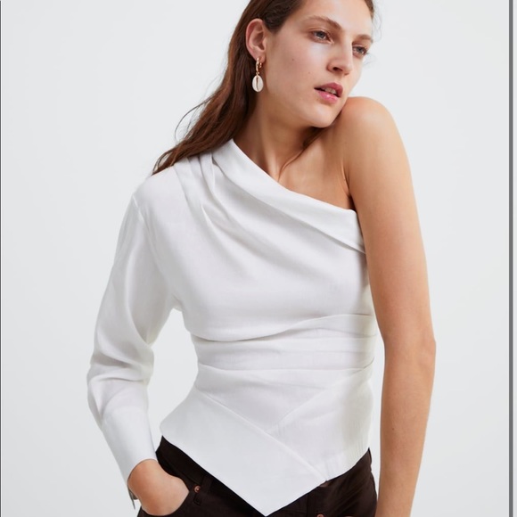 zara white one shoulder shirt